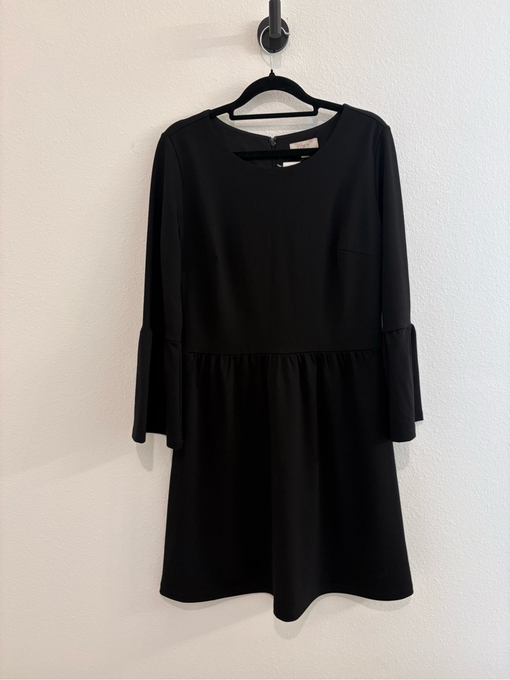 NWT LOFT Black Fit and Flare Dress Women's 4 Bell Sleeve